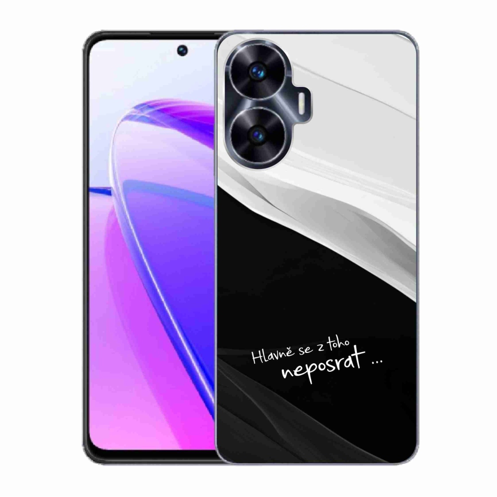 Gelový kryt mmCase na Realme C55 - vtipný text 13 černobílé pozadí