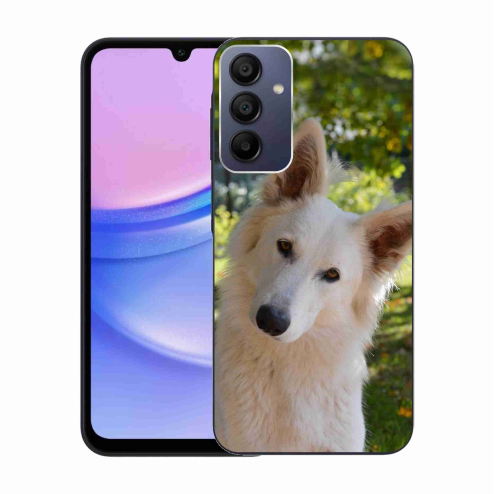 Gelový kryt mmCase na Samsung Galaxy A15 4G/5G - bílý švýcarský ovčák 1