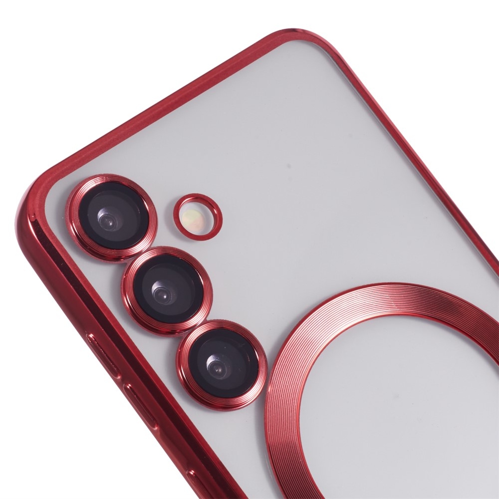 Clear obal s ochranou fotoaparátu a podporou MagSafe na Samsung Galaxy S25 - červený