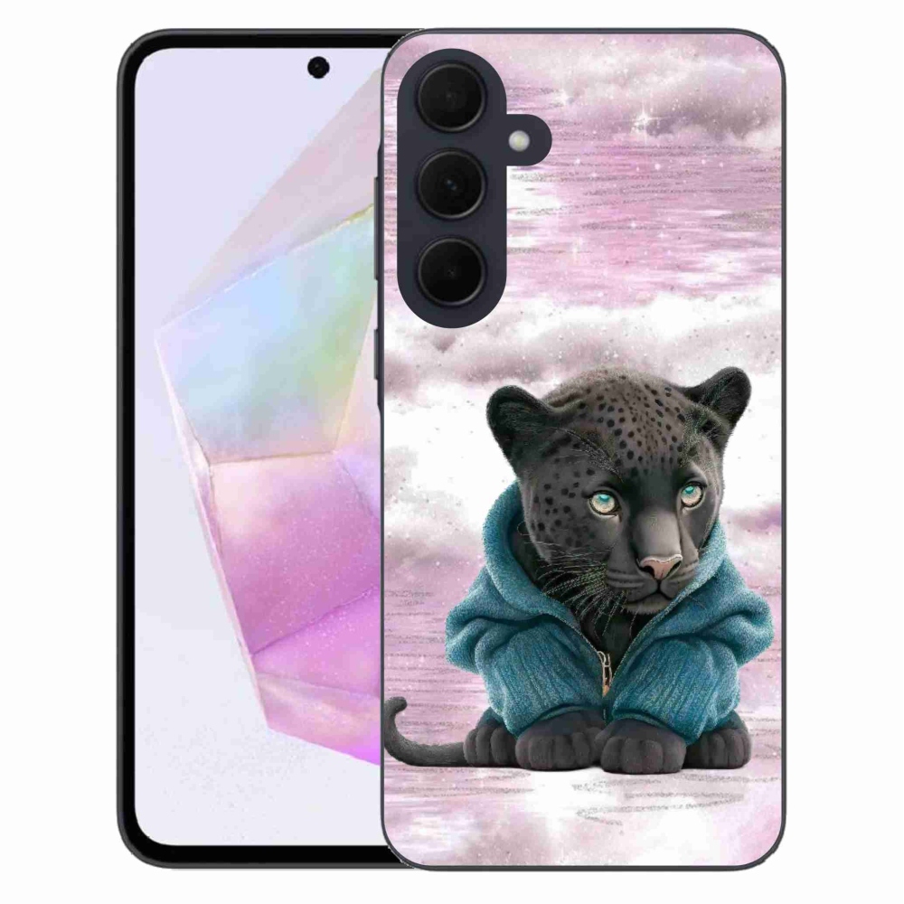 Gelový kryt mmCase na Samsung Galaxy A35 5G - černý panter ve svetru
