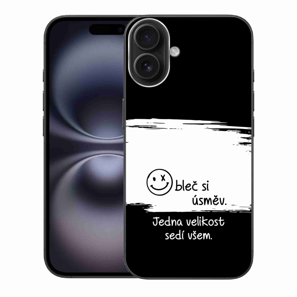 Gelový kryt mmCase na iPhone 16 Plus - vtipný text 8 bíločerné pozadí