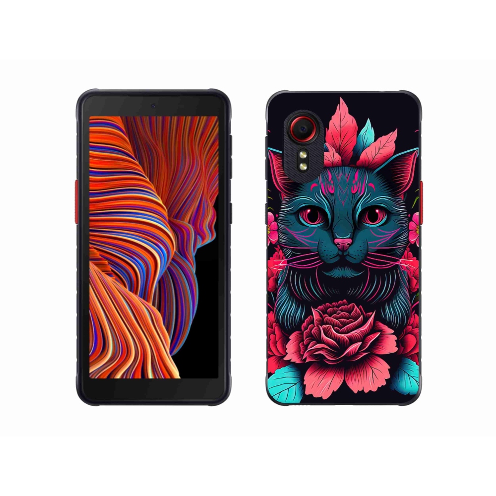 Gelový kryt mmCase na Samsung Galaxy Xcover 5 - květiny a kočka