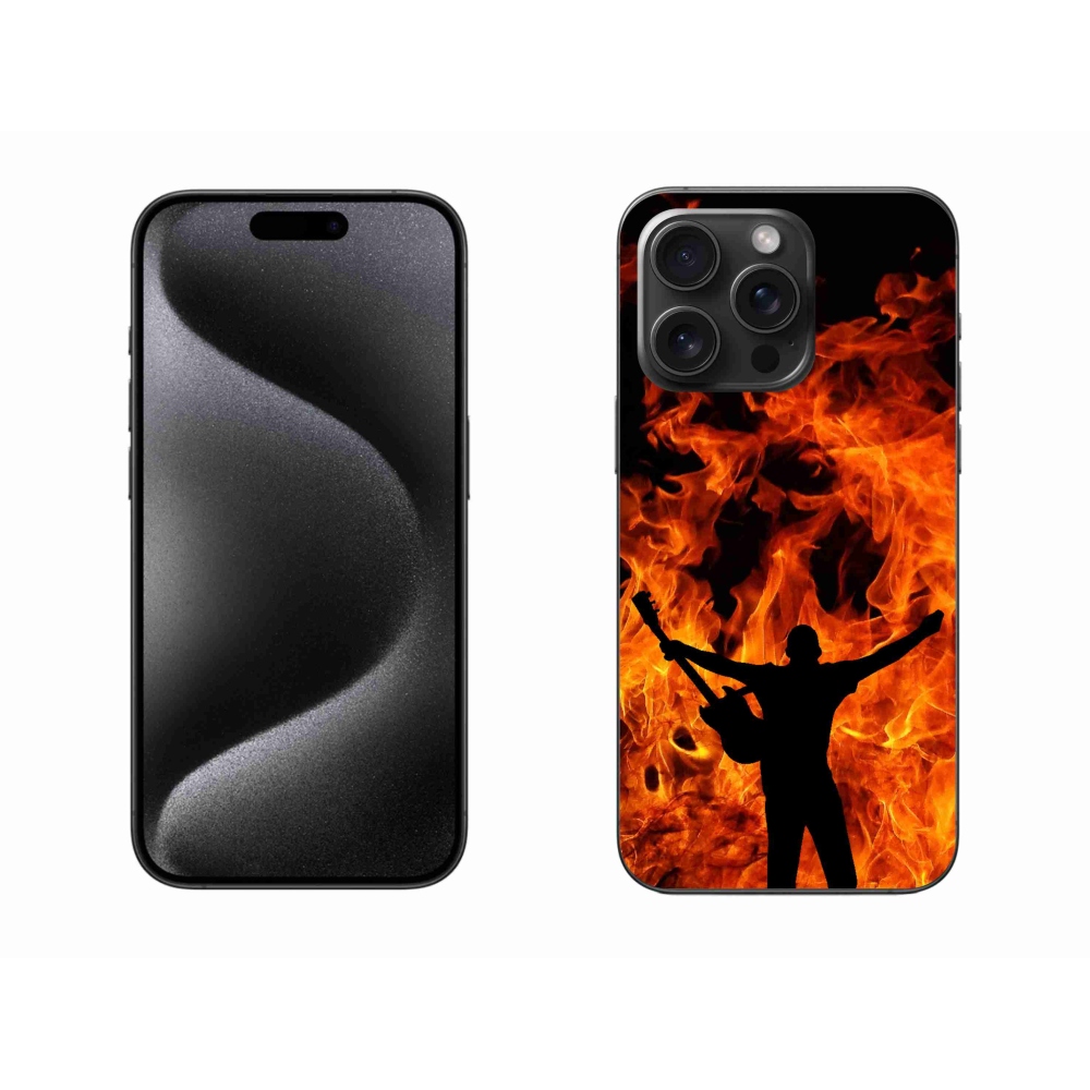 Gelový kryt mmCase na iPhone 15 Pro Max - muzikant a oheň