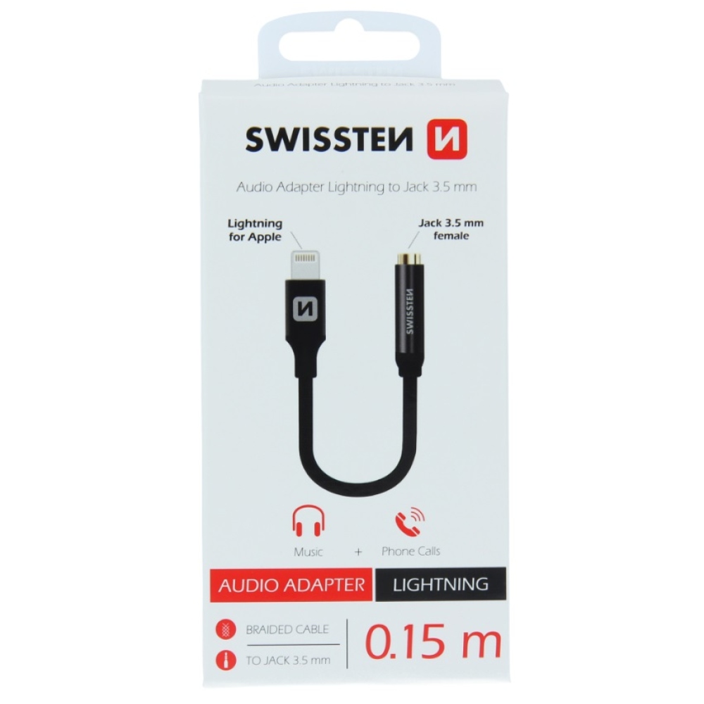 Audio redukce Swissten textile Lightning /JACK(samice) 0,15 m - černá