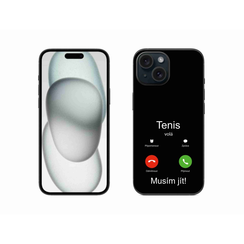 Gelový kryt mmCase na iPhone 15 - tenis volá černé pozadí