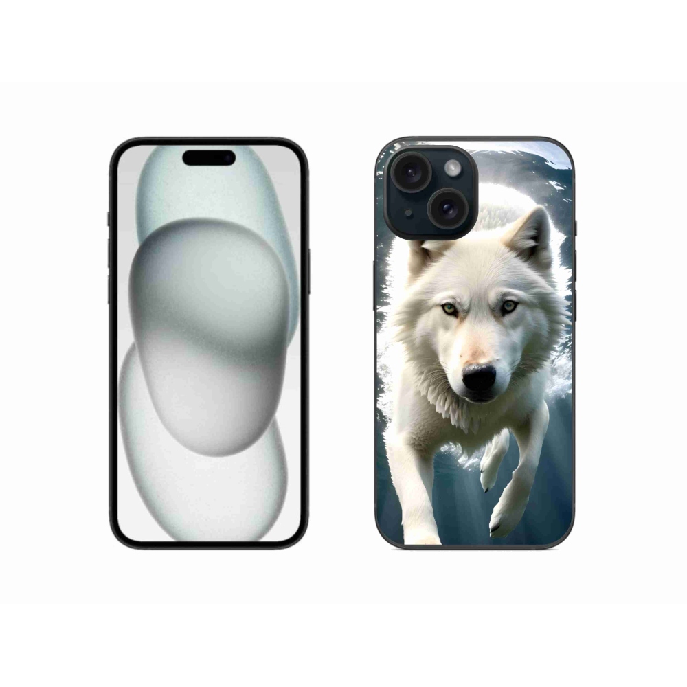 Gelový kryt mmCase na iPhone 15 - bílý vlk