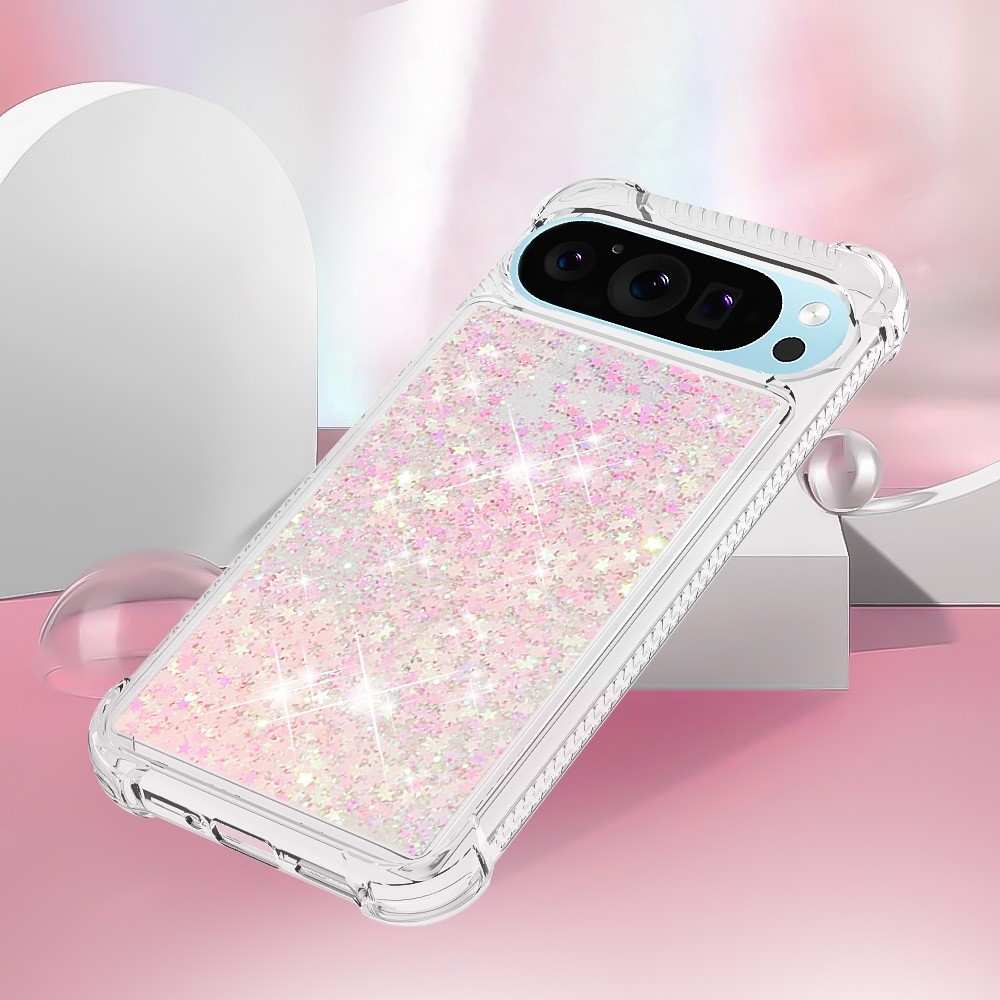 Glitter přesýpací gelový obal na Google Pixel 10 Pro/Pixel 10 - růžový/hvězdičky