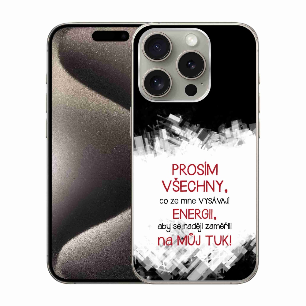Gelový kryt mmCase na iPhone 15 Pro - vtipný text 1 červený