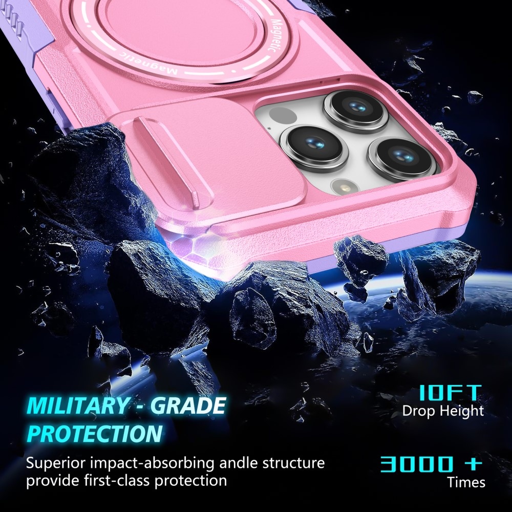 Military odolný kryt s MagSafe na iPhone 14 Pro Max - fialový/růžový
