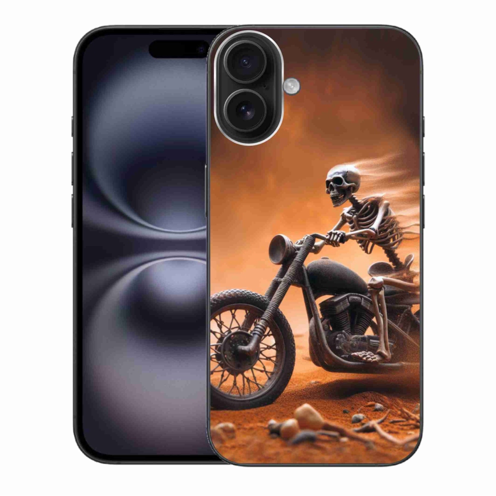 Gelový kryt mmCase na iPhone 16 Plus - kostra na motorce