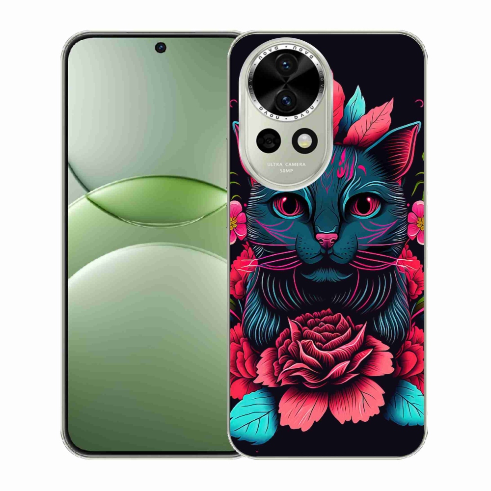 Gelový kryt mmCase na Huawei Nova 13 5G - květiny a kočka