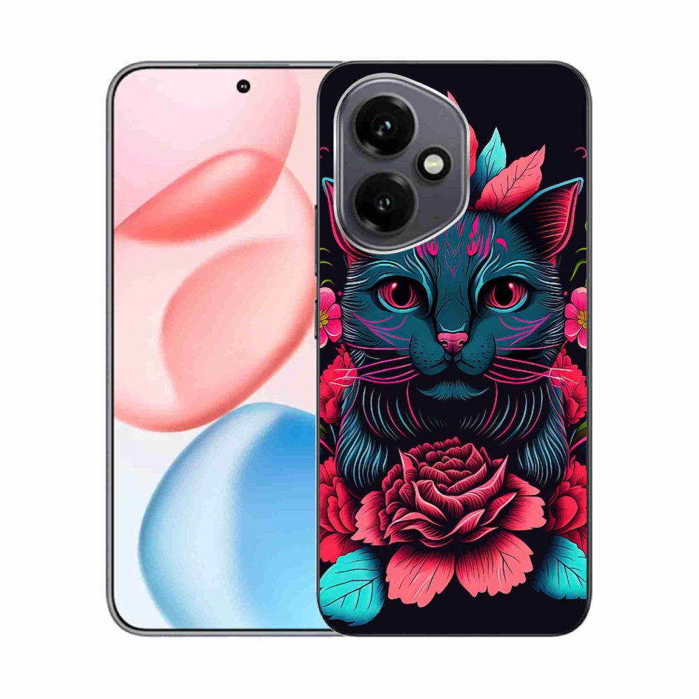Gelový kryt mmCase na Honor 400 - květiny a kočka