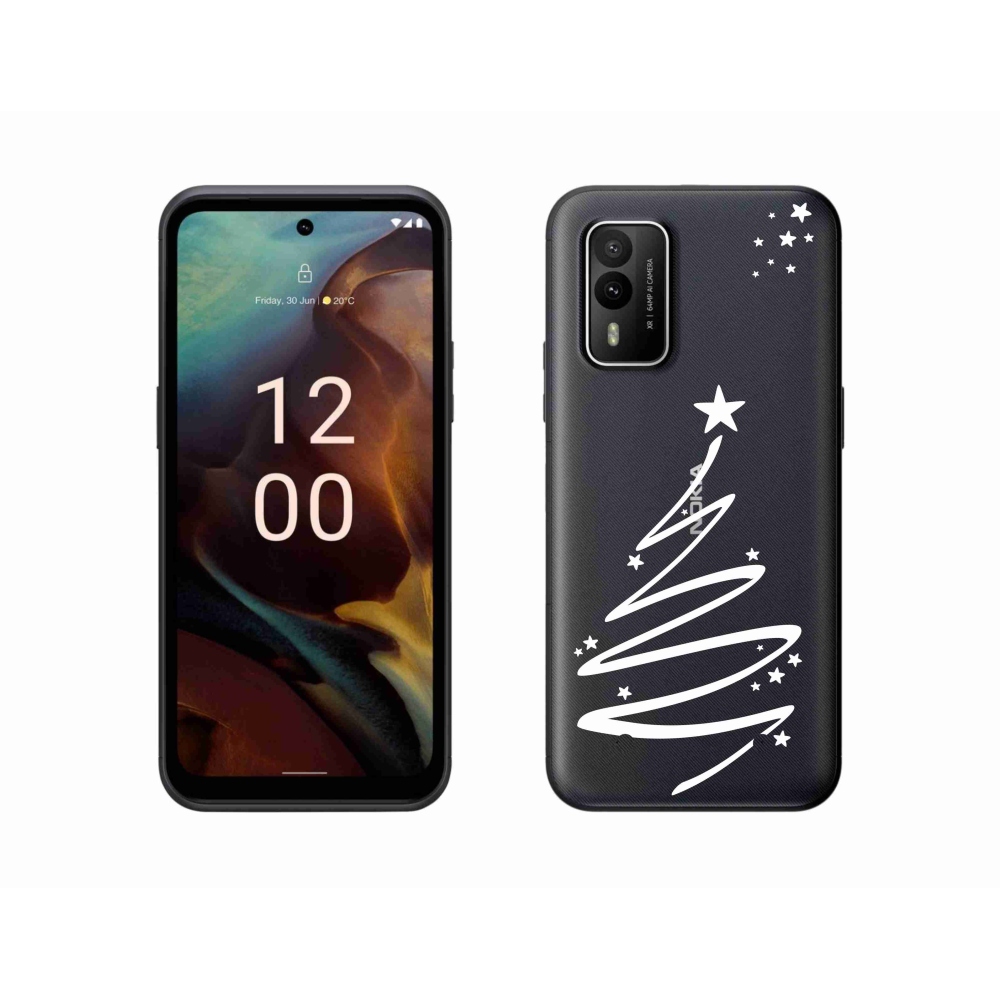 Gelový kryt mmCase na Nokia XR21 - bílý stromeček na průhledném pozadí