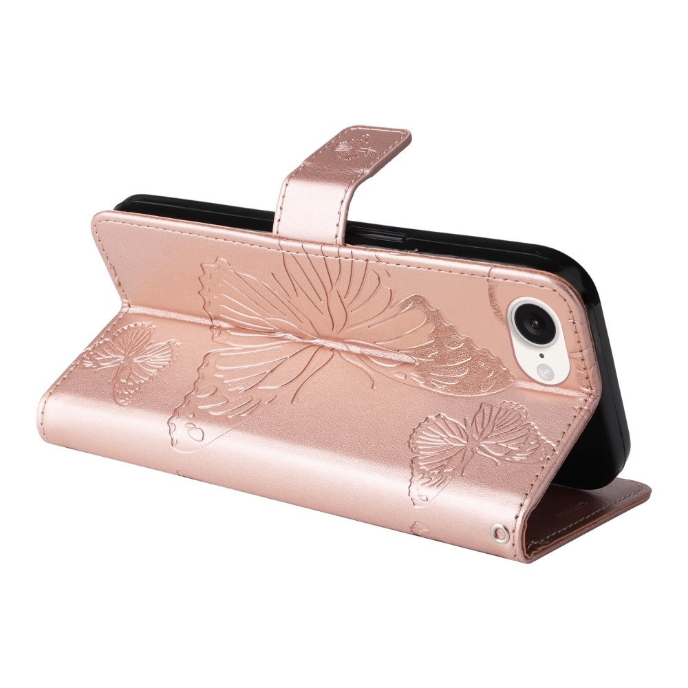 Big Butterfly knížkové pouzdro na iPhone 16e - růžovozlaté