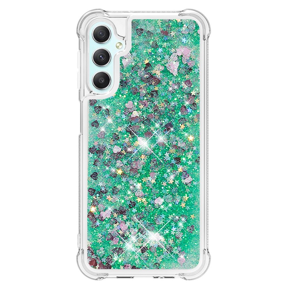 Glitter přesýpací gelový obal na Samsung Galaxy A24 - zelený/srdíčka	