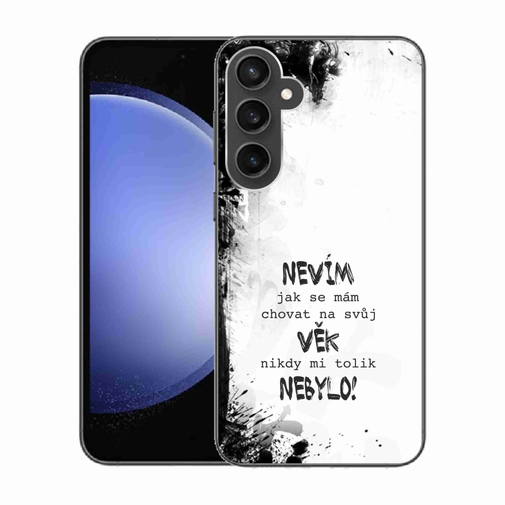 Gelový kryt mmCase na Samsung Galaxy S23 FE - vtipný text 14 bílé pozadí