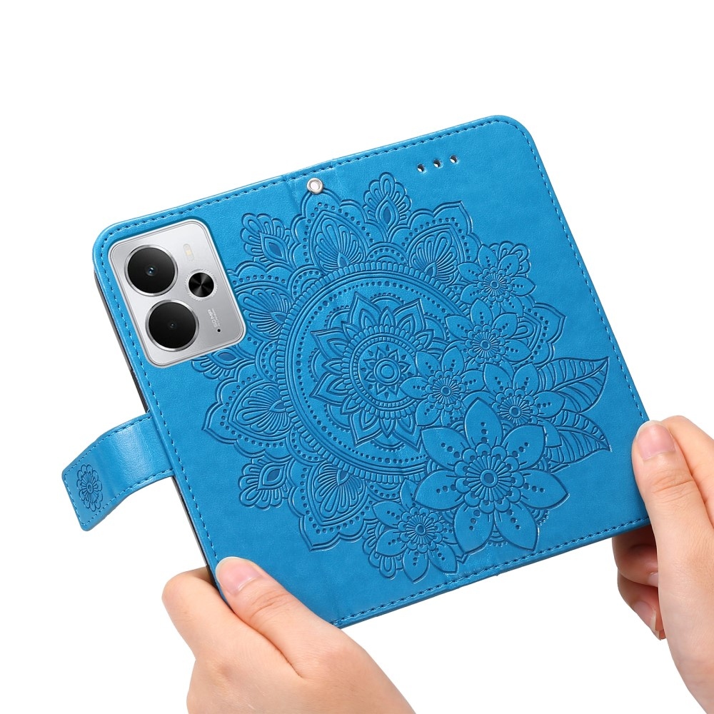 Floral knížkové pouzdro na Realme 14 5G - modré