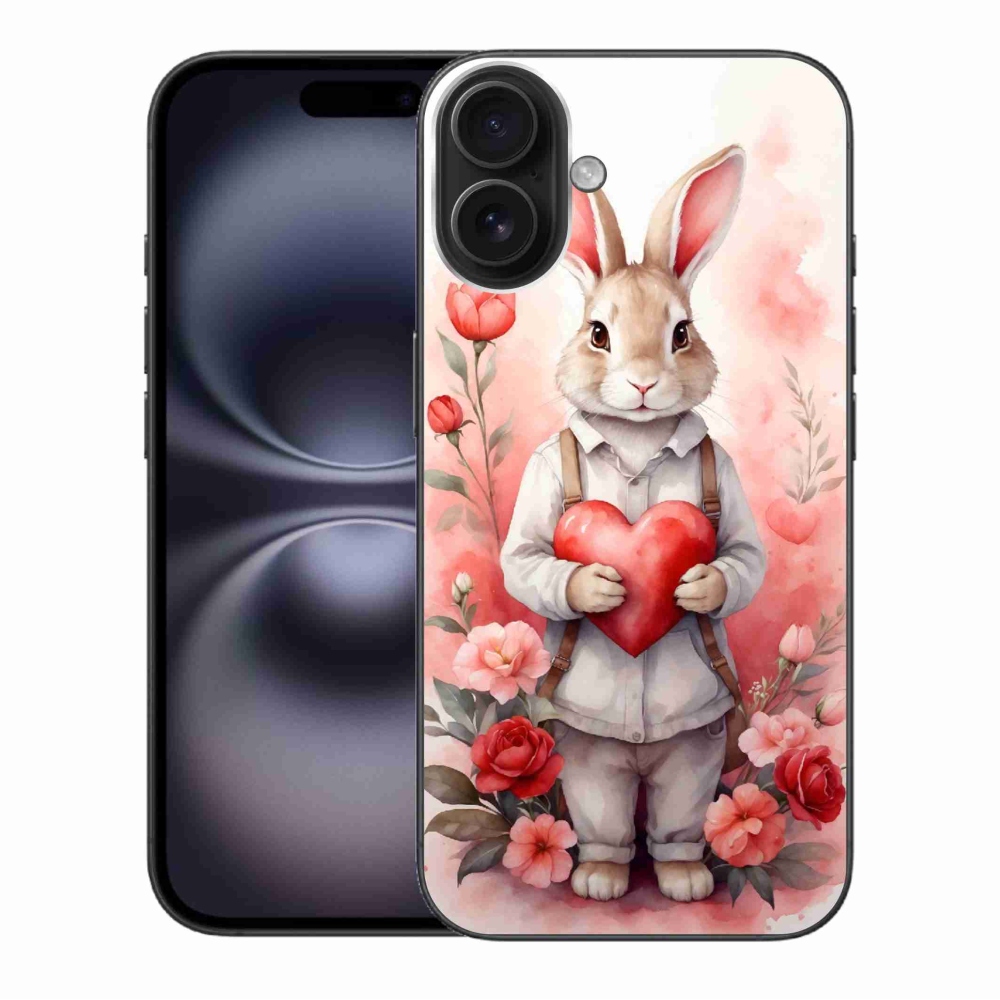 Gelový kryt mmCase na iPhone 16 Plus - zajíc se srdíčkem