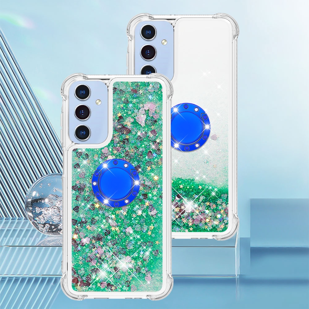Glitt přesýpací gelový obal s kroužkem na prst na Samsung Galaxy A17 5G - zelený/srdíčka