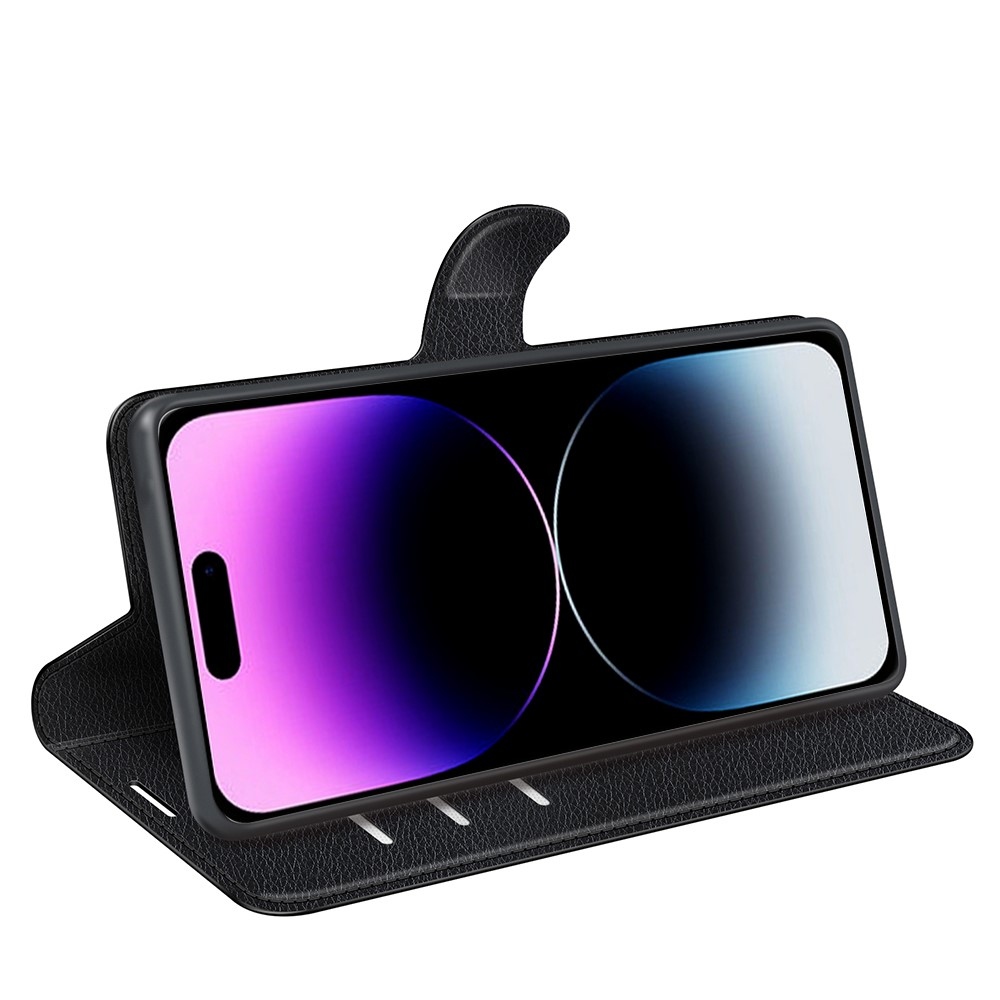 Litchi knížkové pouzdro na iPhone 15 Pro - černé