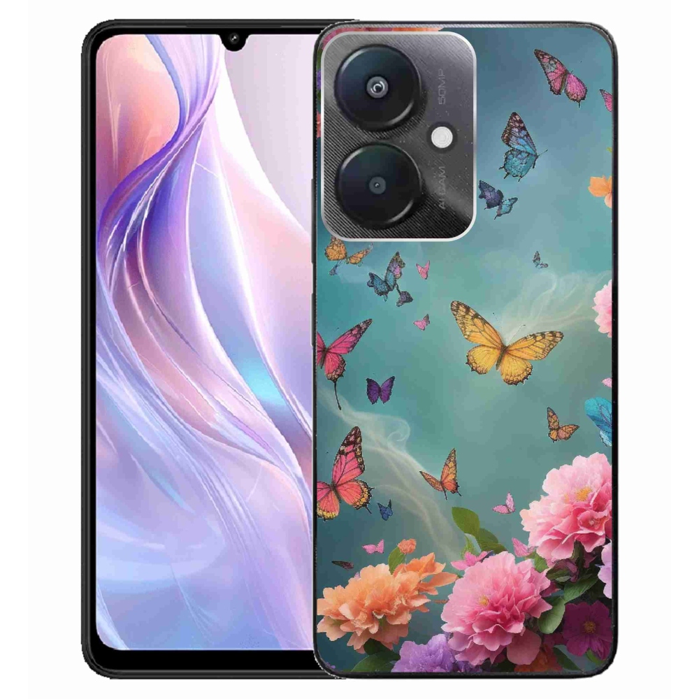Gelový kryt mmCase na Xiaomi Redmi 13C 5G - barevné květy a motýli