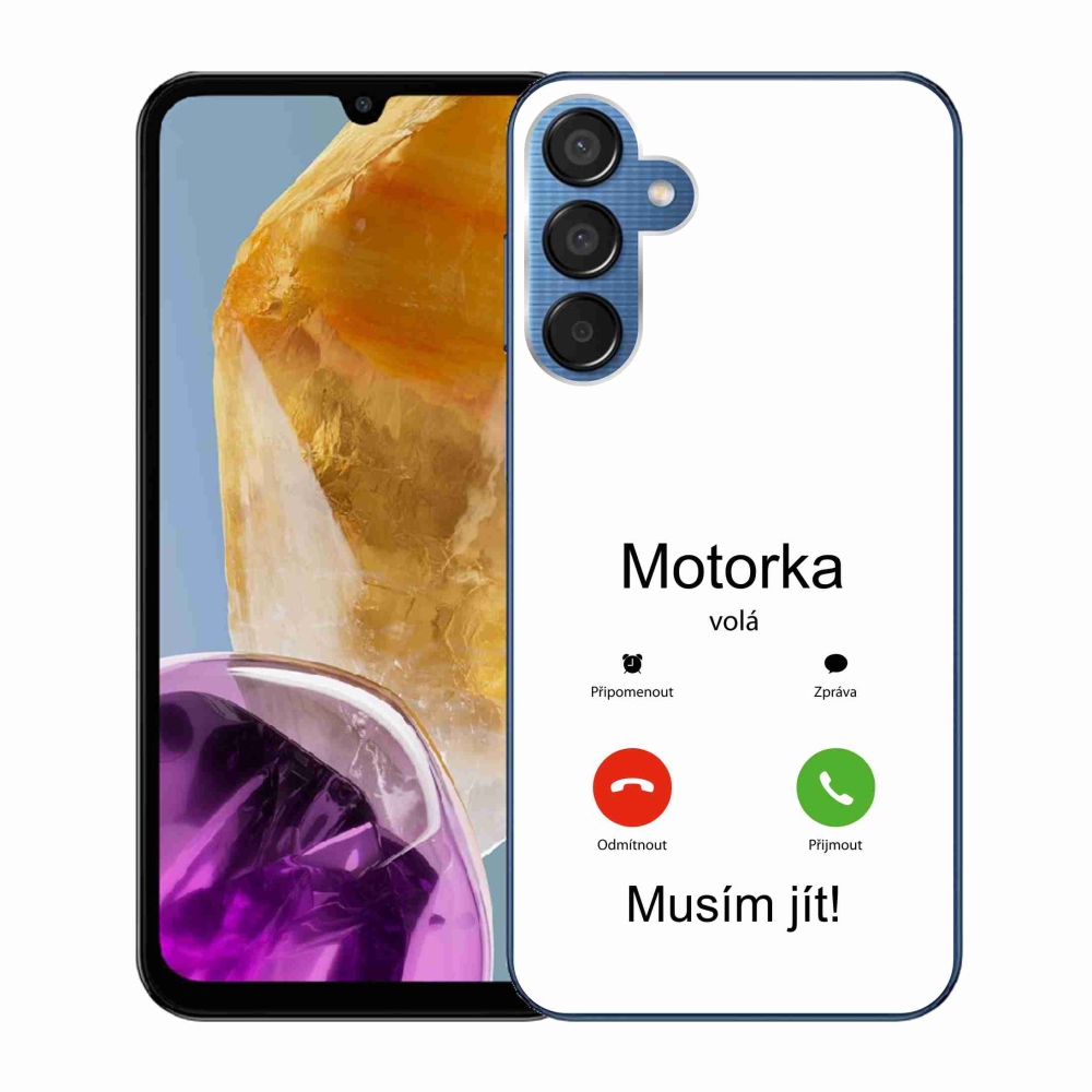 Gelový kryt mmCase na Samsung Galaxy M15 5G - motorka volá bílé pozadí