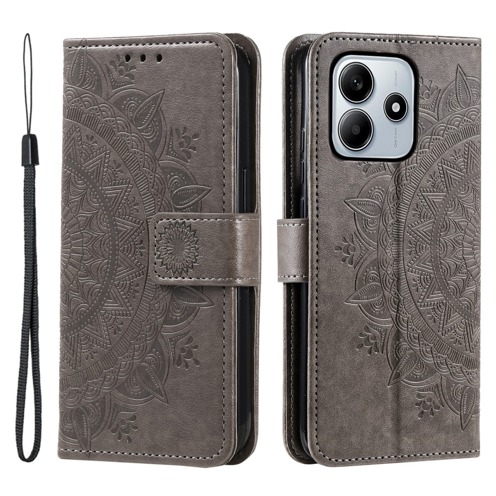 Mandala knížkové pouzdro na Xiaomi Redmi Note 14 5G - šedé