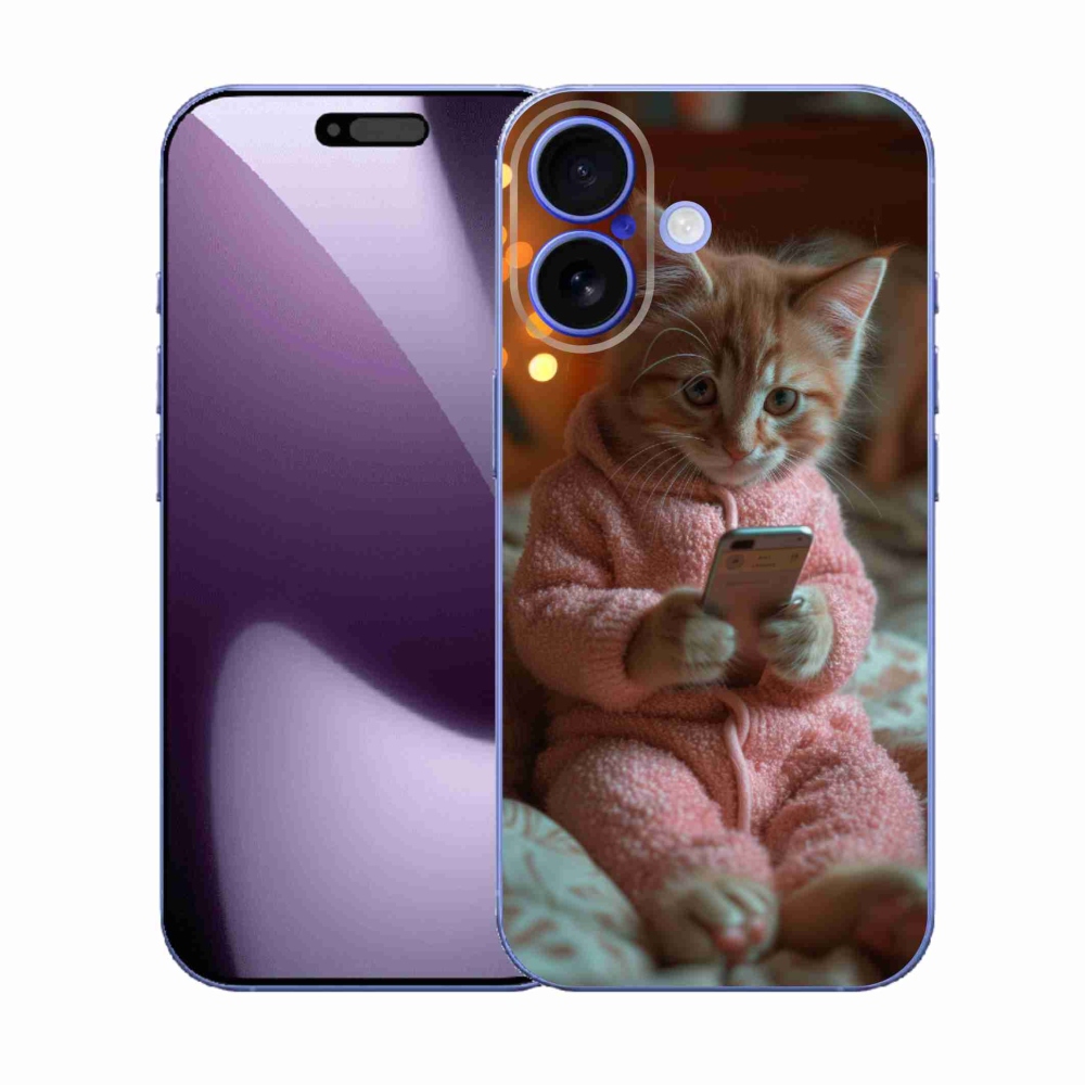 Gelový kryt mmCase na iPhone 17 - kotě s mobilem
