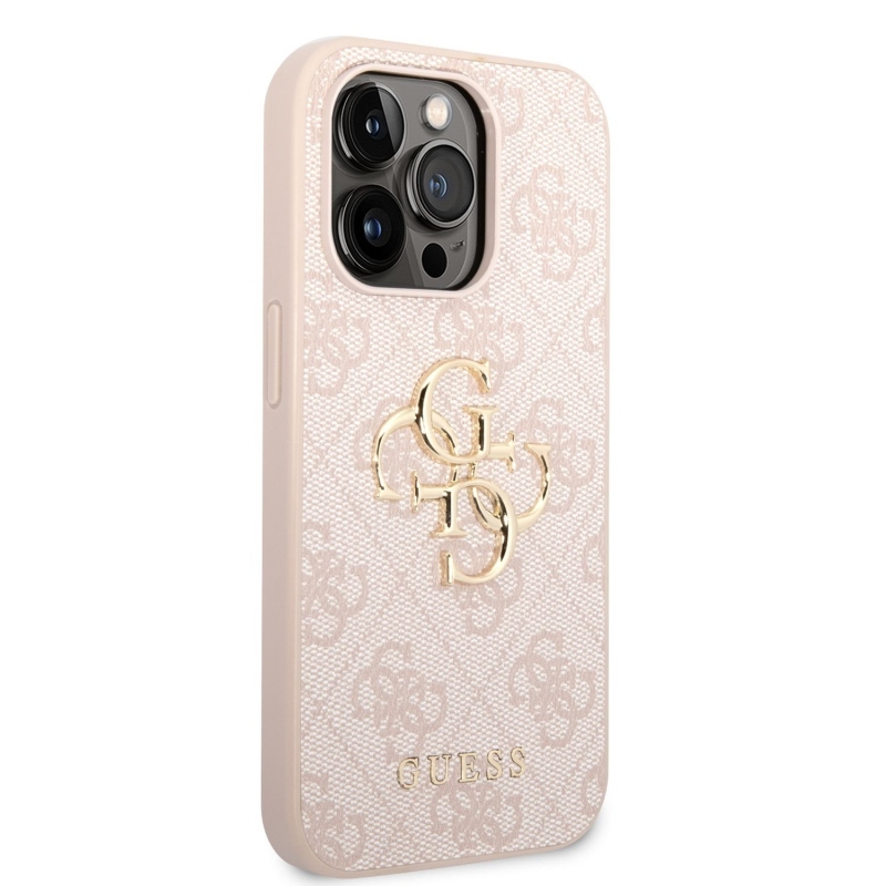 Guess PU 4G Metal Logo Zadní Kryt pro iPhone 14 Pro Max Pink