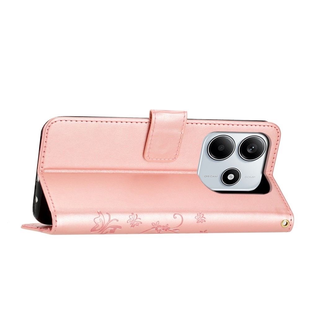 Flowers knížkové pouzdro na Xiaomi Redmi Note 14 5G - růžovozlaté