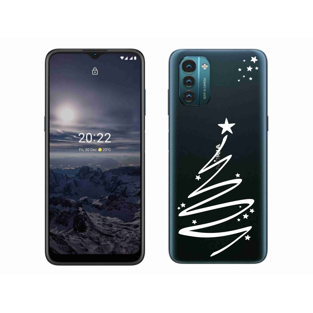 Gelový kryt mmCase na Nokia G11/G21 - bílý stromeček na průhledném pozadí