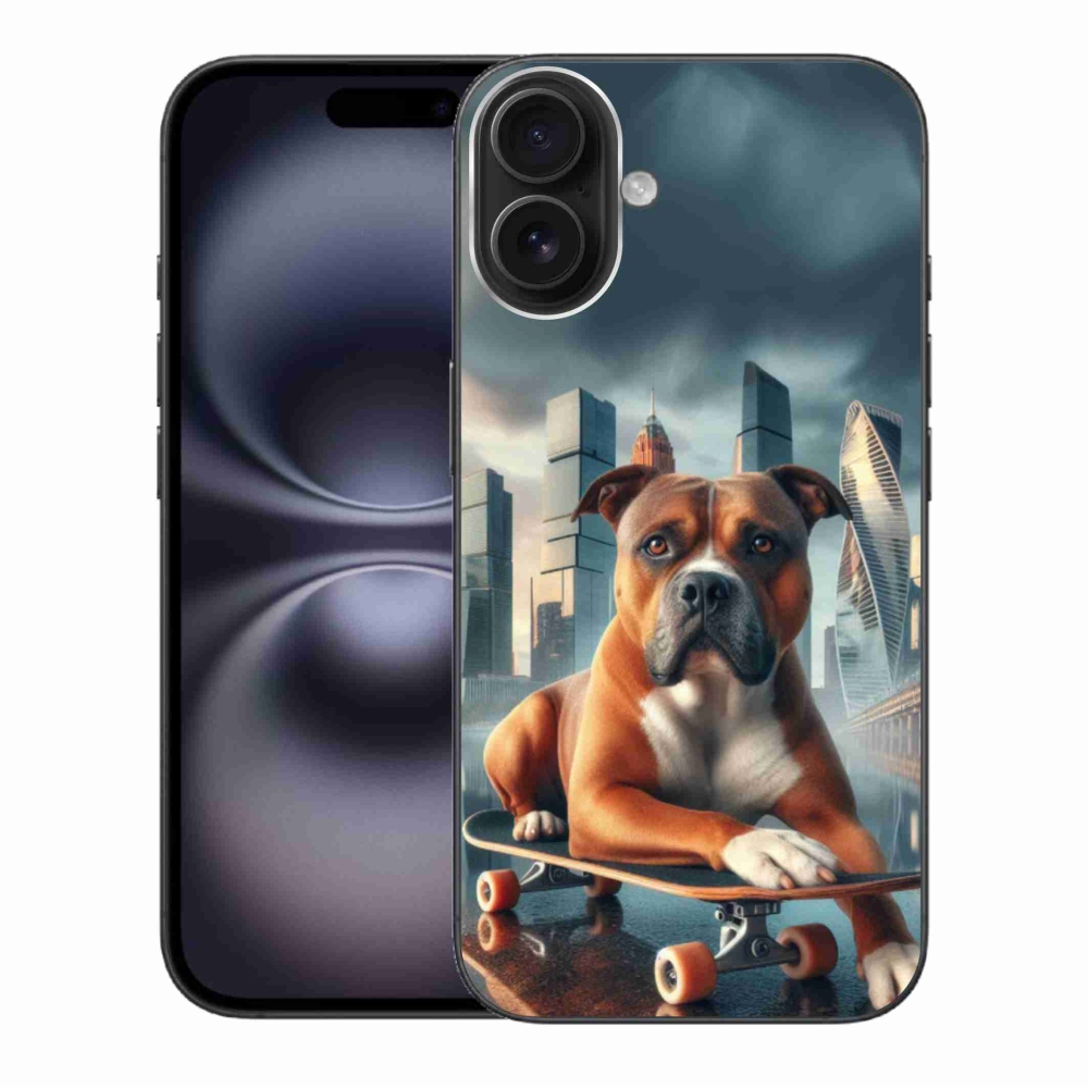 Gelový kryt mmCase na iPhone 16 Plus - pes na skateboardu
