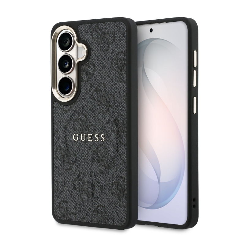 Guess PU Leather 4G Gold Frame Magnetic Zadní Kryt pro Samsung Galaxy S26 Black