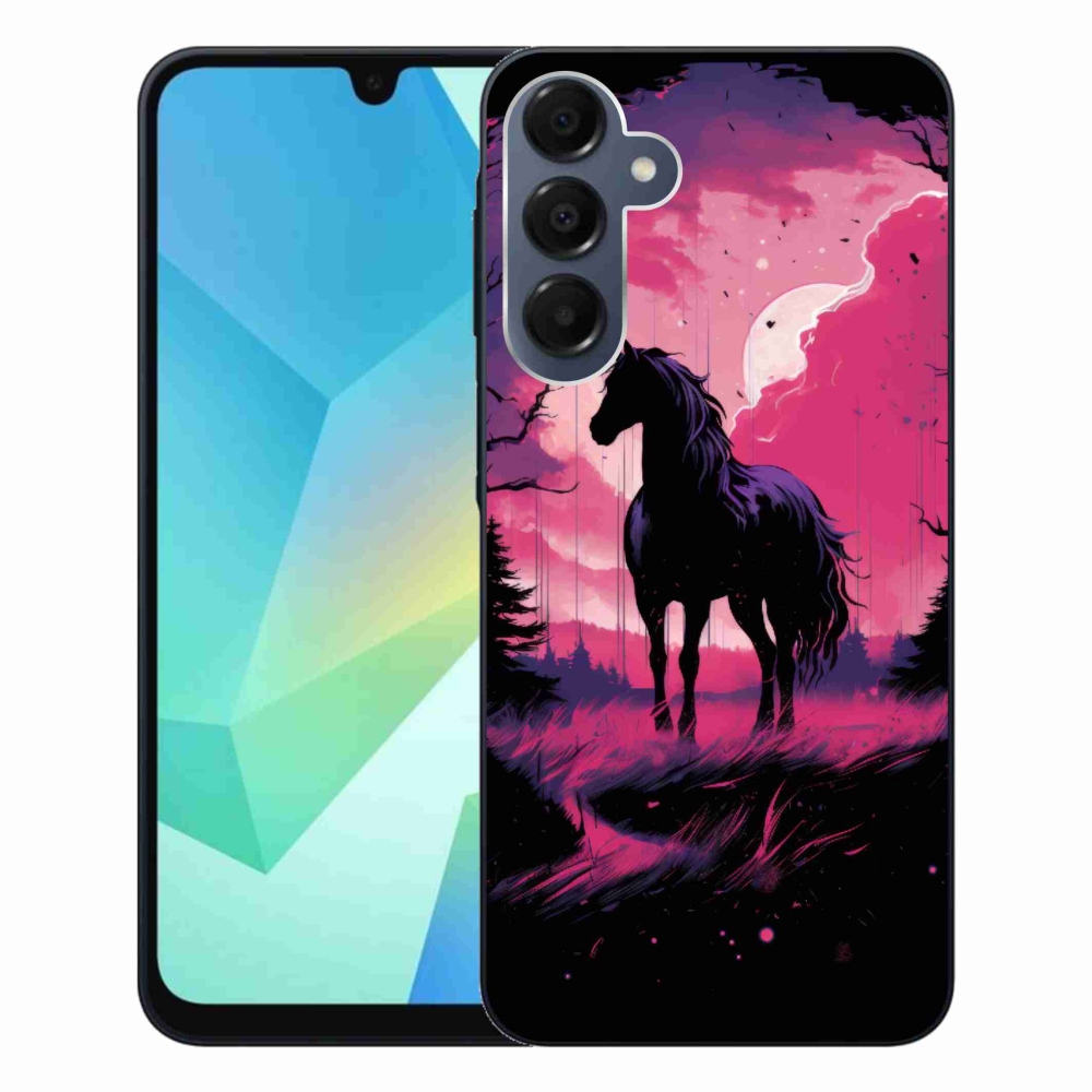 Gelový kryt mmCase na Samsung Galaxy A16 4G/5G - černý kreslený kůň 1