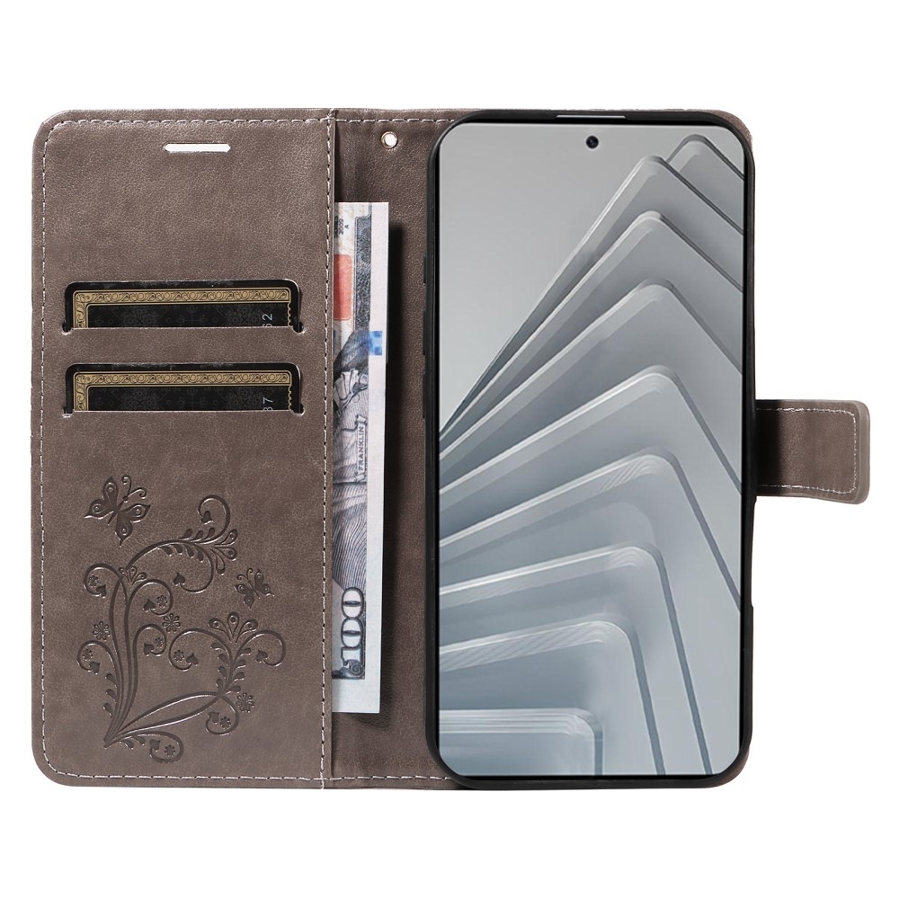 Big Butterfly knížkové pouzdro na Xiaomi Redmi Note 14 - šedé