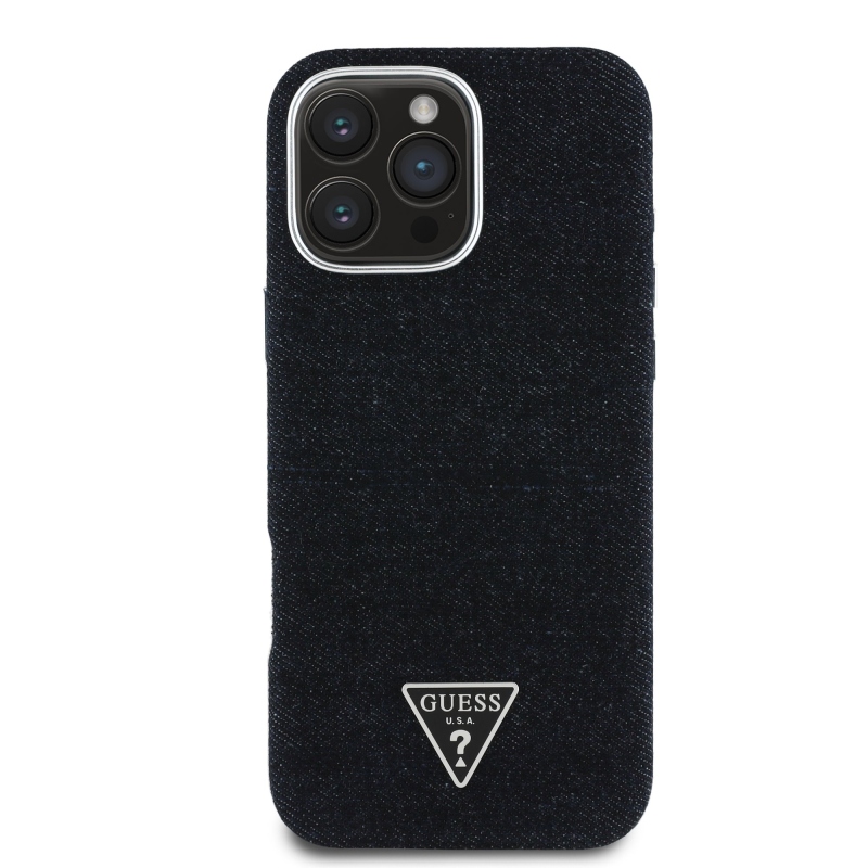 Guess Denim Triangle Logo MagSafe Zadní Kryt pro iPhone 16 Pro Black