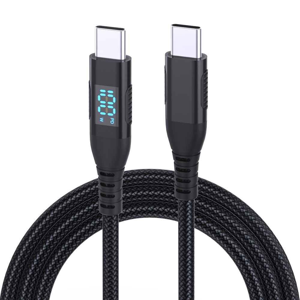 Nylonový kabel USB-C / USB-C s displejem 1m 100W - černý