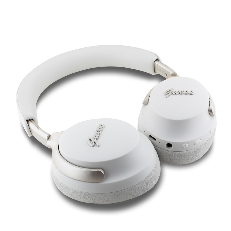 Guess PU Leather Script Logo ANC/ENC Bezdrátová Sluchátka White