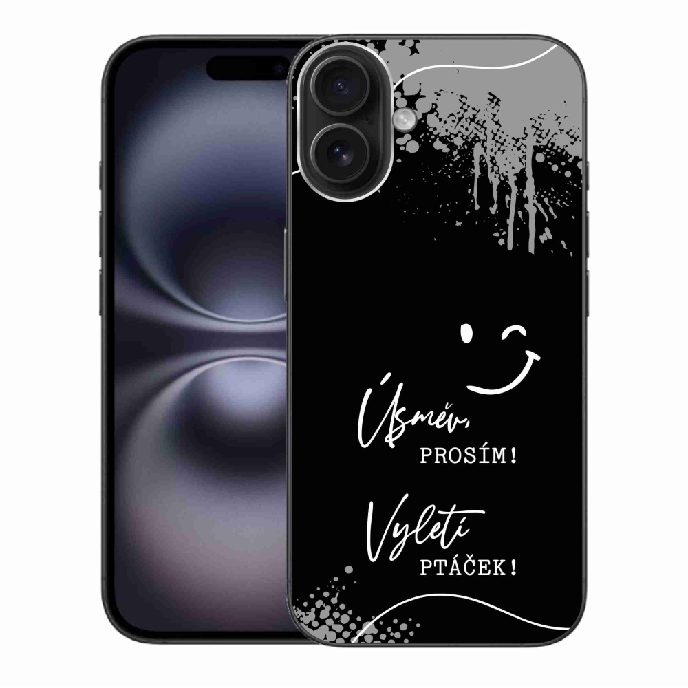 Gelový kryt mmCase na iPhone 16 Plus - vtipný text 4 černé pozadí
