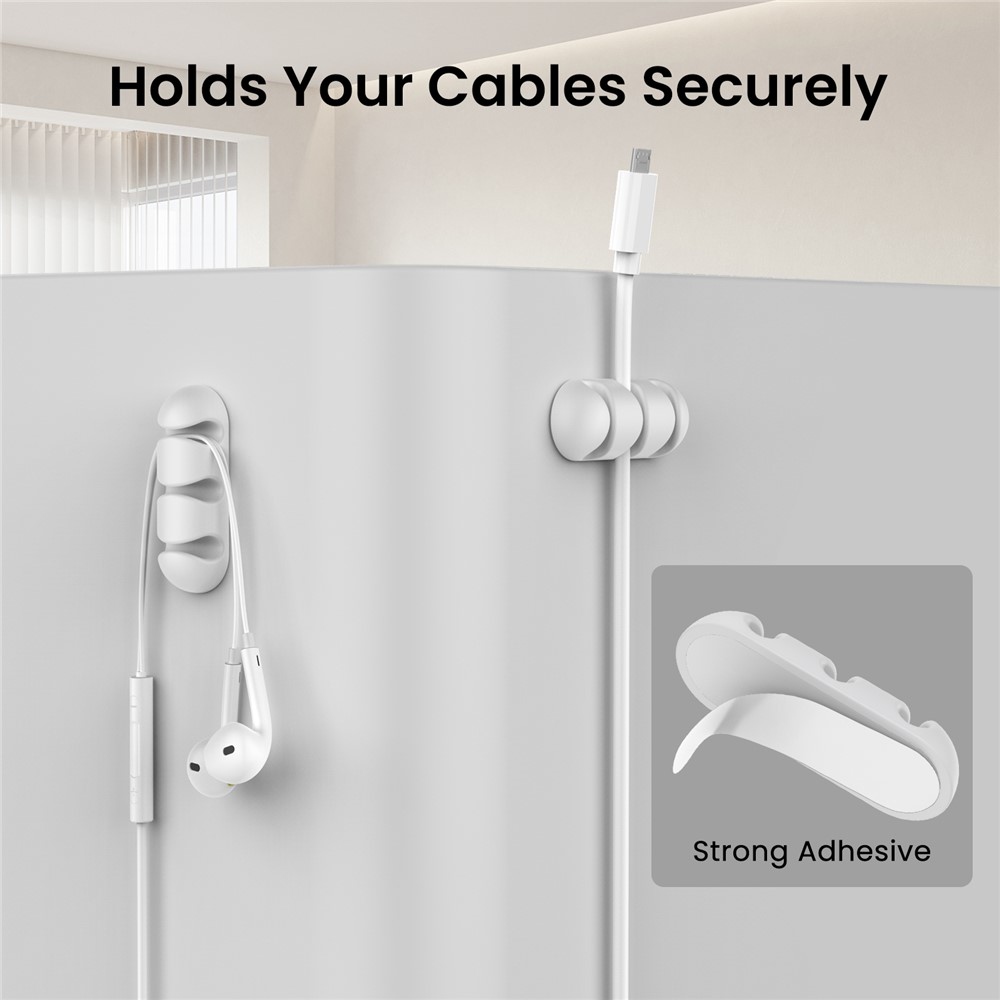 Silikonový držák kabelů se 3 drážkami a samolepicím uchycením - bílý