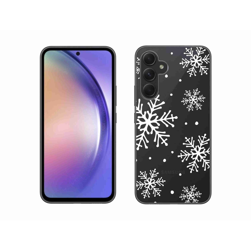 Gelový kryt mmCase na Samsung Galaxy A54 5G - bílé vločky na průhledném pozadí