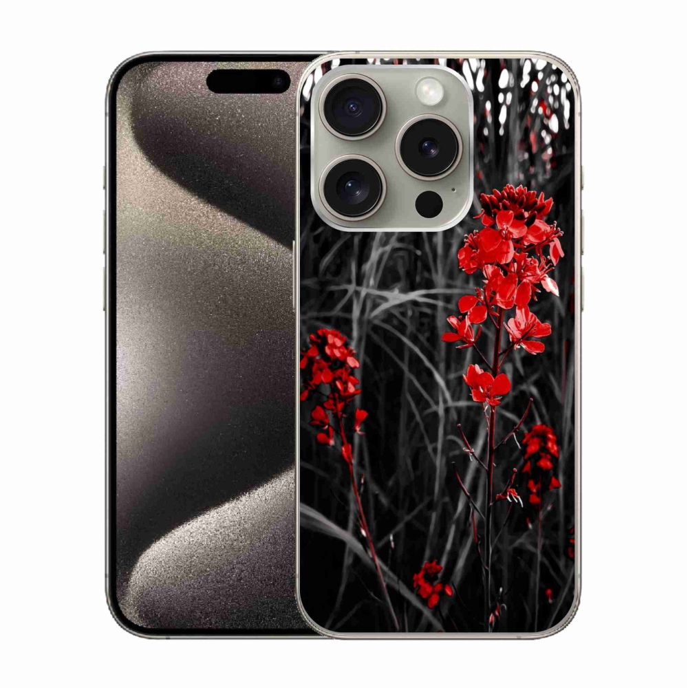 Gelový kryt mmCase na iPhone 15 Pro - červená rostlina