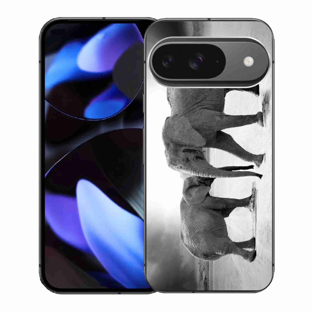 Gelový kryt mmCase na Google Pixel 9/9 Pro - černobílí sloni