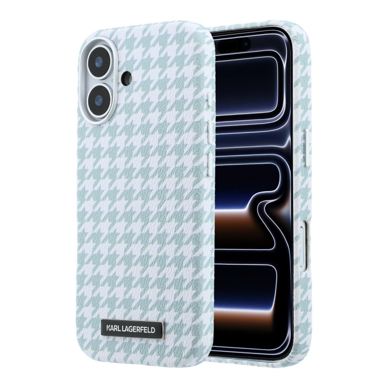 Karl Lagerfeld PU Houndstooth Resin Plate MagSafe Zadní Kryt pro iPhone 17 Blue