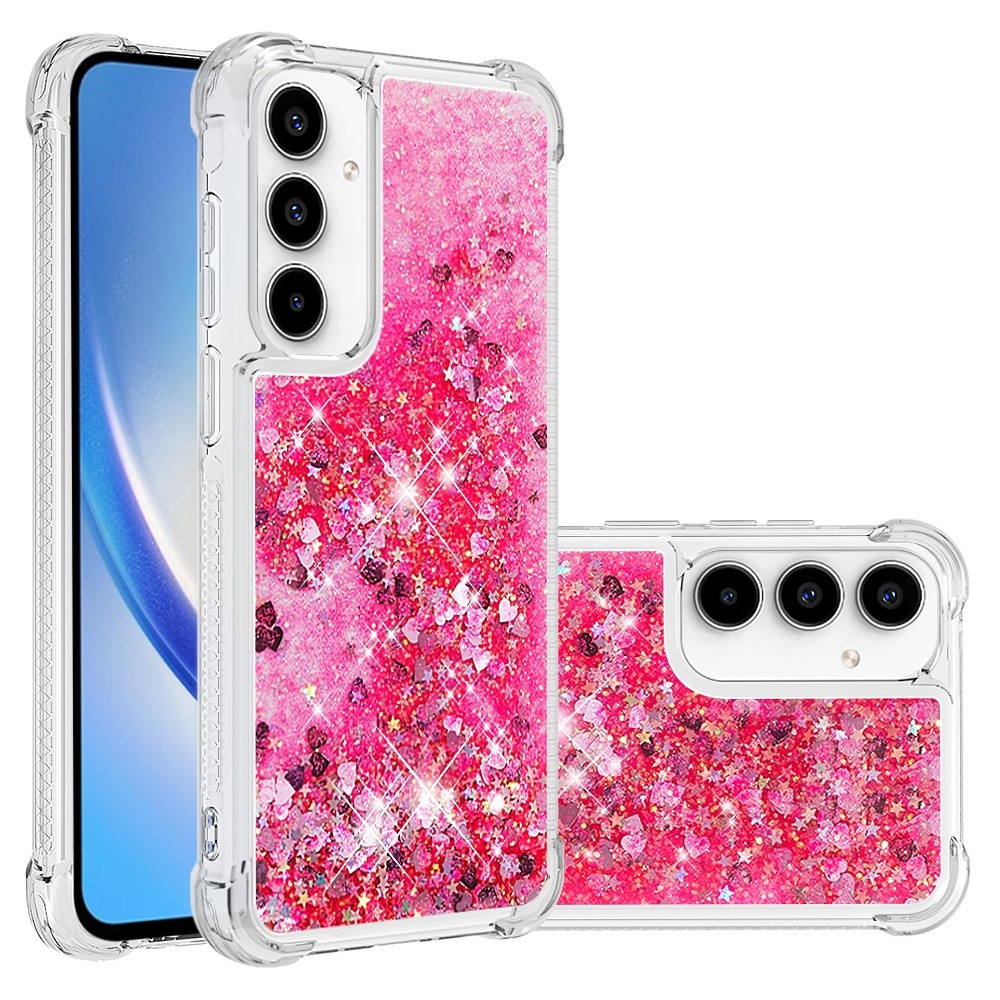Glitter gelový přesýpací obal na Samsung Galaxy A35 5G - růžový/srdíčka