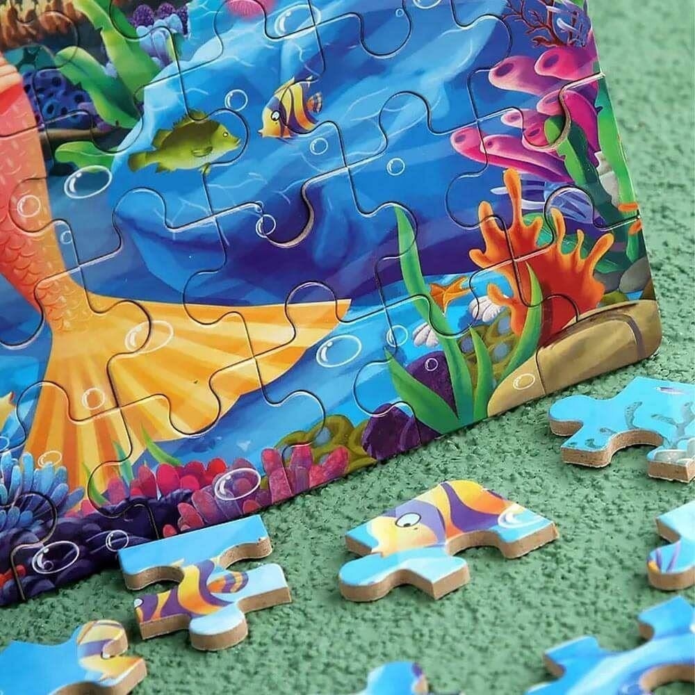 Dřevěné puzzle v kovové krabičce 60 dílků  - mořská panna 
