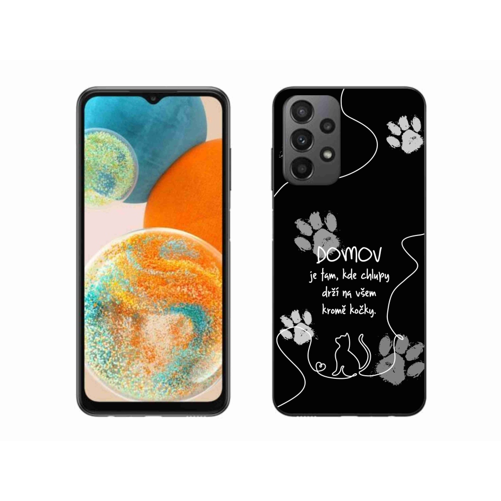 Gelový kryt mmCase na Samsung Galaxy A23 4G/5G - kočičí motiv černé pozadí