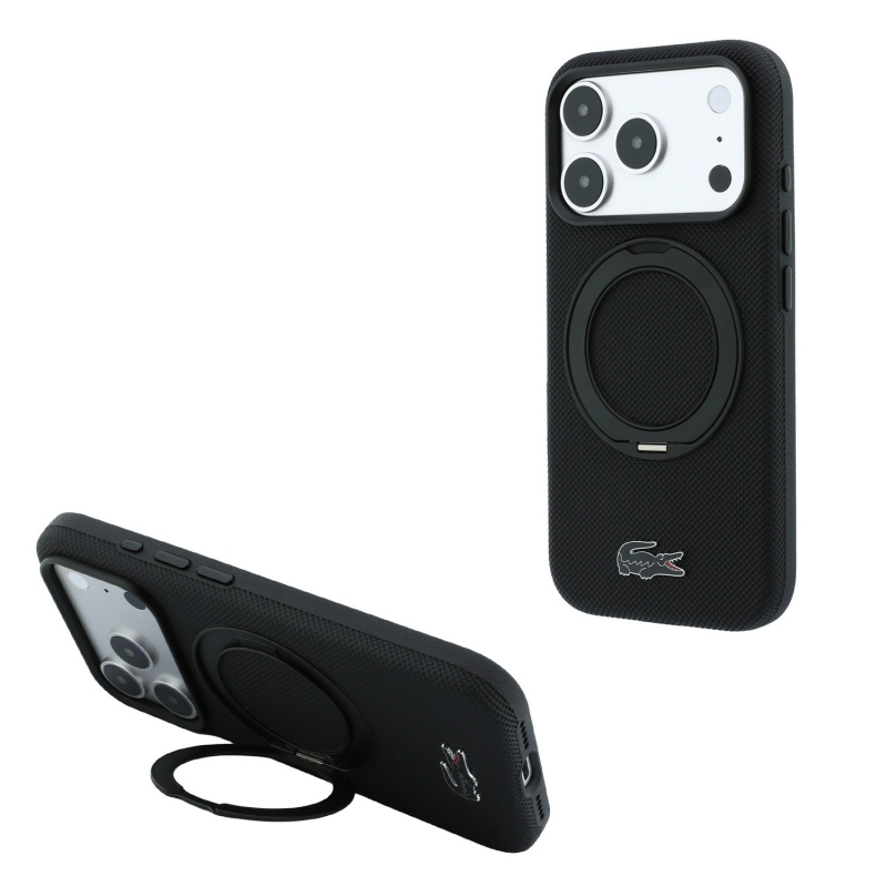 Lacoste PVC Petit Pique Semi Wrap Ring Stand MagSafe Zadní Kryt pro iPhone 18 Pro Black