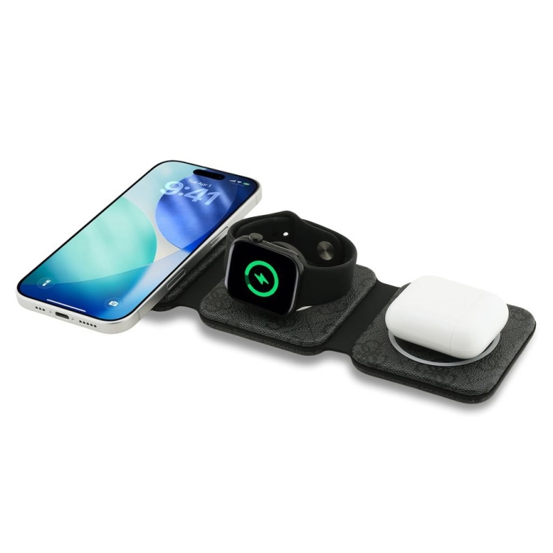 Guess PU 4G MagSafe Bezdrátová Nabíječka 3v1 Black