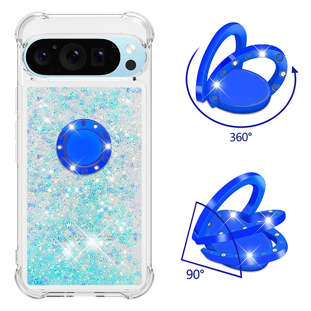 Glitt přesýpací gelový obal s kroužkem na prst na Google Pixel 10 - modrý/hvězdičky